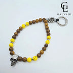 Portacellulare bracciale Azteco con giada gialla persiana elephant skin e teschio in acciaio Galvani vista frontale